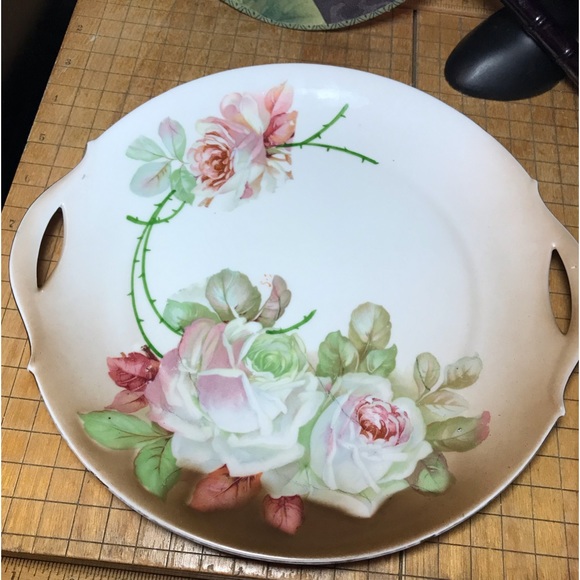 PM Bavaria Transferware Blush Pink White Roses Platter 9.5”x9” EVC - Picture 3 of 12
